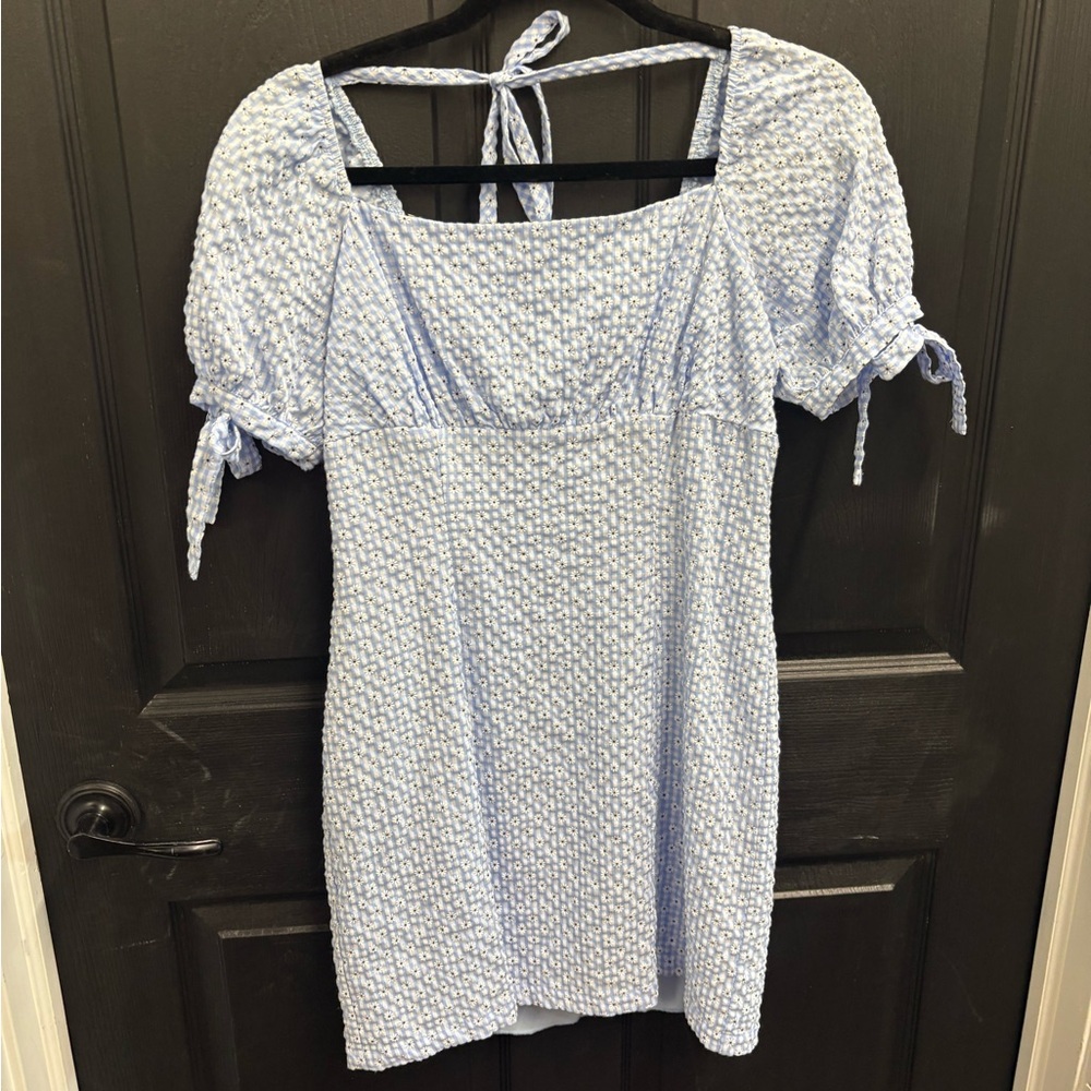 Altar'd State Light Blue Floral Puff Sleeve Mini Dress